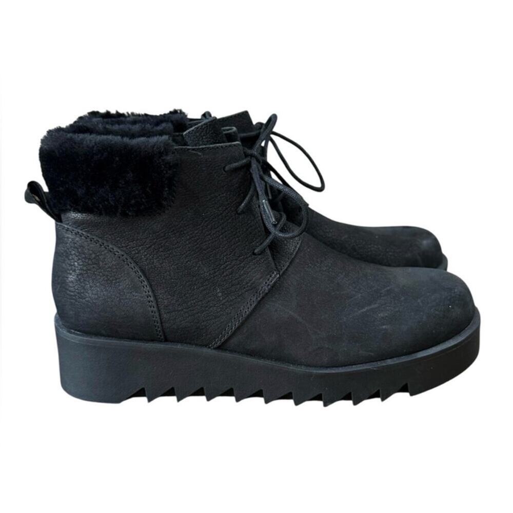 Eileen Fisher Kenille Genuine Shearling Trim Wedge Black Boots – Sz 9.5